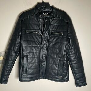 GBG Los Angeles Jacket Vegan Faux Leather Black Moto puffer Men’s S